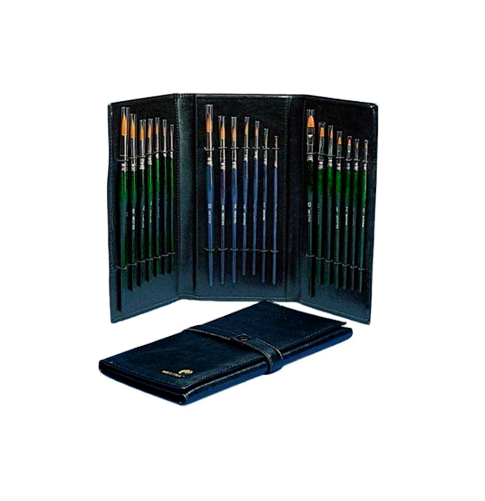 SET DE PINCELES DE MADERA PELO KOLINSKY Y FIBRA TORAY ORO (21uds)